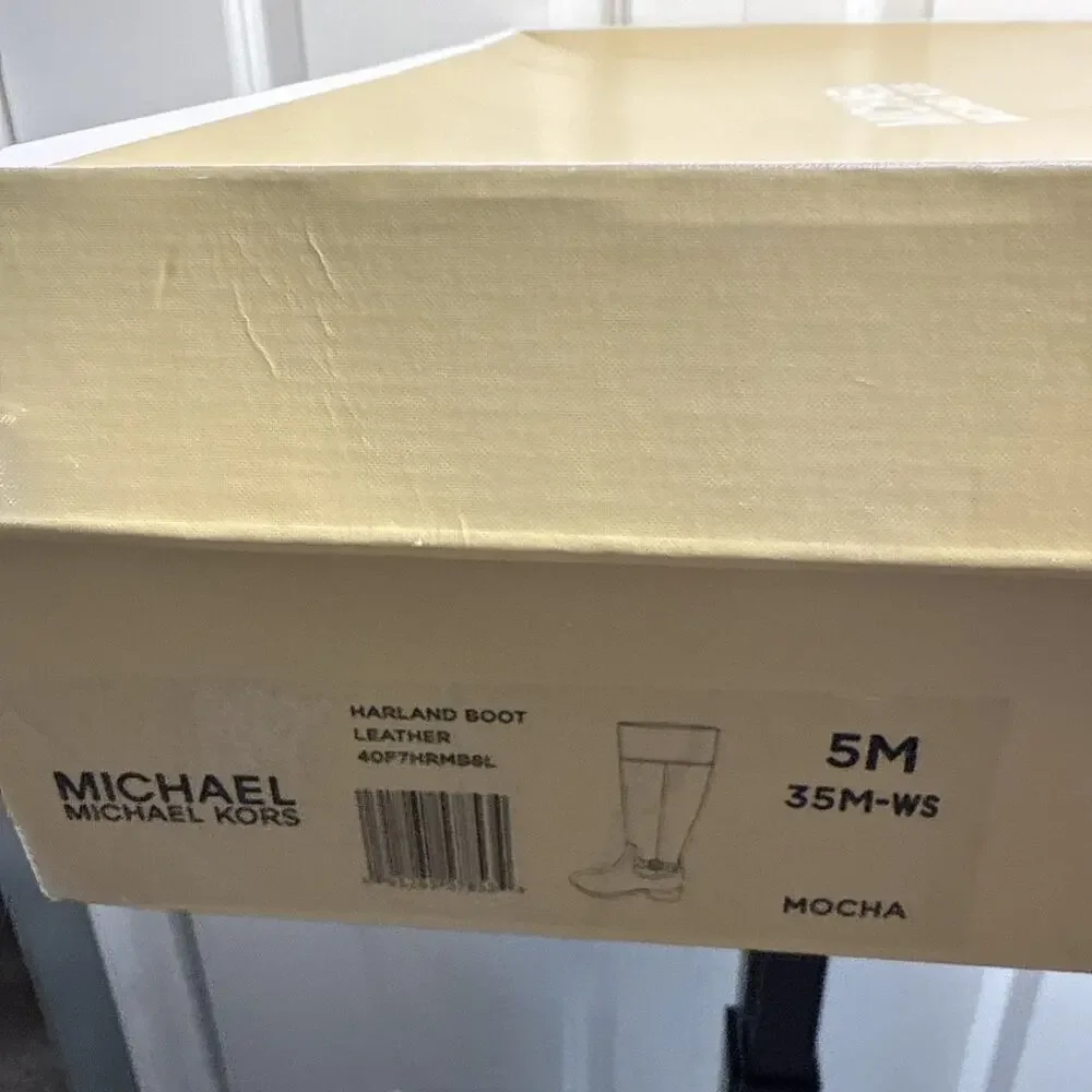 Michael Kors Harland Knee High Riding Boots Brown Leather 5M Wide Calf NWB
